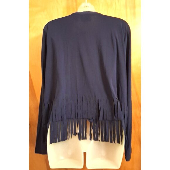Attitudes by Renee Como Jersey Knit Fringe Cardigan cape cover Black Size XL NWT - Picture 5 of 7